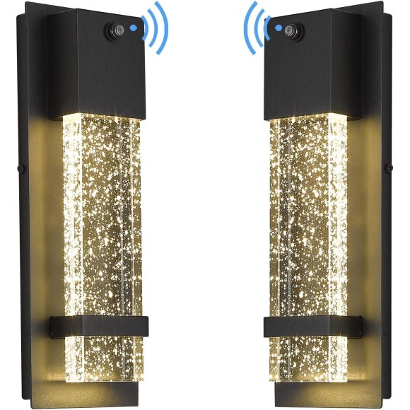 Outdoor Wall Light Fixture, Exterior Wall Sconce Porch Light 2 Pack, Outside Wall Lights in Black Finish with Crystal Bubble Glass, 5HW9-B-P-2PK BK
