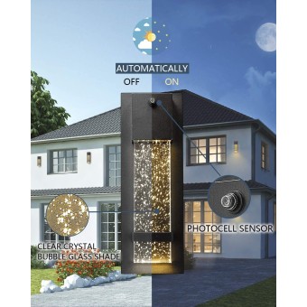 Outdoor Wall Light Fixture, Exterior Wall Sconce Porch Light 2 Pack, Outside Wall Lights in Black Finish with Crystal Bubble Glass, 5HW9-B-P-2PK BK