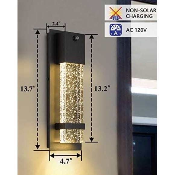 Outdoor Wall Light Fixture, Exterior Wall Sconce Porch Light 2 Pack, Outside Wall Lights in Black Finish with Crystal Bubble Glass, 5HW9-B-P-2PK BK