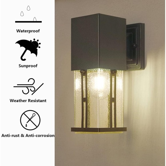 2-Pack Wall Sconces, Modern Porch Light with Bubble Glass, Outdoor Wall Lamp, ETL Listed, Exterior Waterproof Wall Mounted Light Fixture for Entryway, Garage, Matte Black