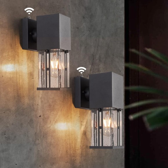 2-Pack Wall Sconces, Modern Porch Light with Bubble Glass, Outdoor Wall Lamp, ETL Listed, Exterior Waterproof Wall Mounted Light Fixture for Entryway, Garage, Matte Black