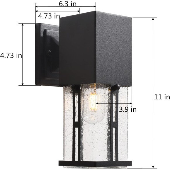 2-Pack Wall Sconces, Modern Porch Light with Bubble Glass, Outdoor Wall Lamp, ETL Listed, Exterior Waterproof Wall Mounted Light Fixture for Entryway, Garage, Matte Black