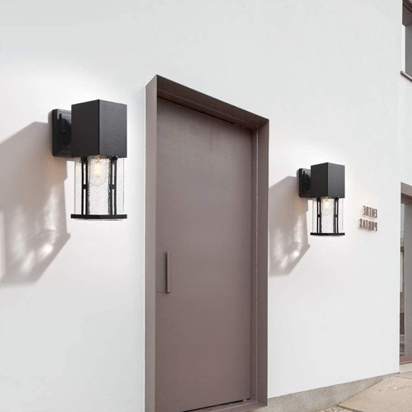 2-Pack Wall Sconces, Modern Porch Light with Bubble Glass, Outdoor Wall Lamp, ETL Listed, Exterior Waterproof Wall Mounted Light Fixture for Entryway, Garage, Matte Black