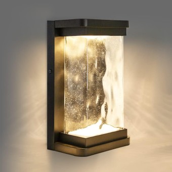 1000 Lumen Outdoor LED Wall Light Fixture, Porch Light Wall Sconce with Seeded Glass, Matte Black Wall Lantern Exterior Lighting for House Backyard Patio, 3000K