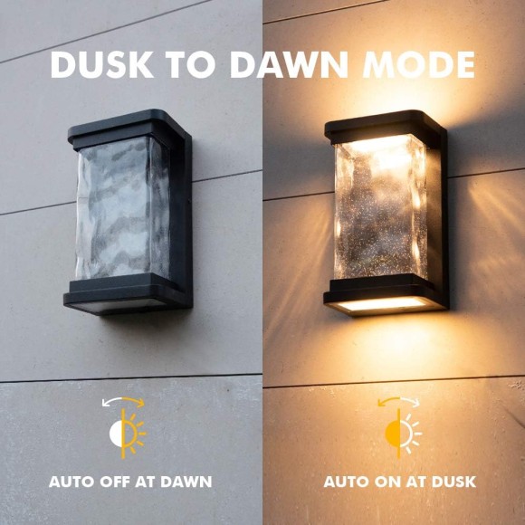 1000 Lumen Outdoor LED Wall Light Fixture, Porch Light Wall Sconce with Seeded Glass, Matte Black Wall Lantern Exterior Lighting for House Backyard Patio, 3000K