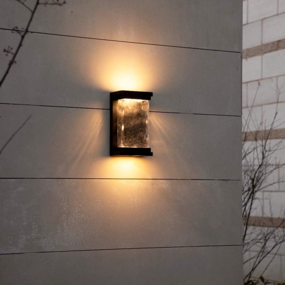 1000 Lumen Outdoor LED Wall Light Fixture, Porch Light Wall Sconce with Seeded Glass, Matte Black Wall Lantern Exterior Lighting for House Backyard Patio, 3000K