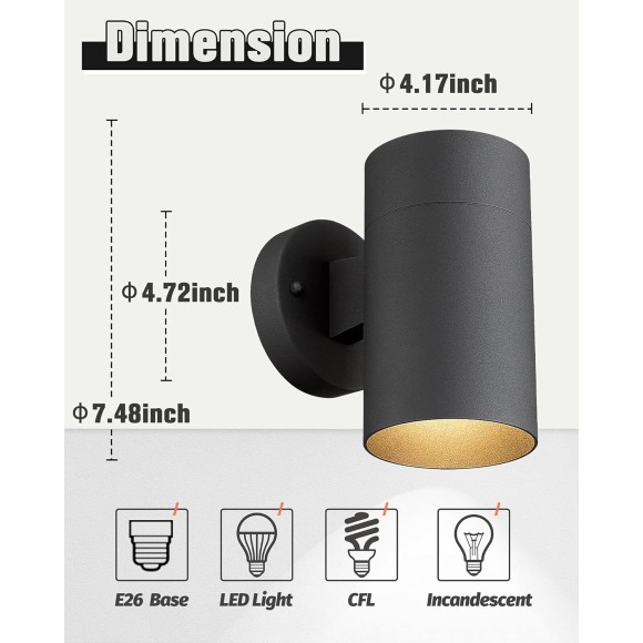 Outdoor Wall Light, Exterior Wall Sconce, Outside Wall Light Fixtures with Matte Black for Porch Garage Patio Doorway Entryway House -1 Pack