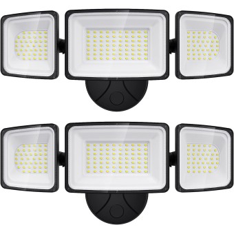 100W Flood Lights Outdoor, 2 Packs Outdoor Security Lights 9000LM, 6500K LED Outdoor Flood Light Fixture, 3 Adjustable Heads, IP65 Waterproof Exterior Flood Light for Yard,Garage,Eave Mount