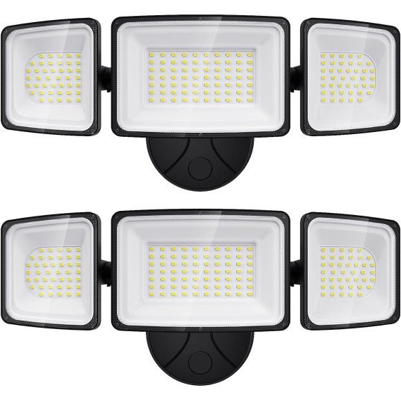 100W Flood Lights Outdoor, 2 Packs Outdoor Security Lights 9000LM, 6500K LED Outdoor Flood Light Fixture, 3 Adjustable Heads, IP65 Waterproof Exterior Flood Light for Yard,Garage,Eave Mount