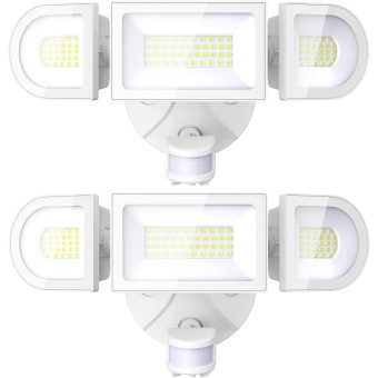 2 Pack 50W Motion Sensor Light Outdoor, 4600LM LED Security Light, 6500K Flood Lights Outdoor Motion Sensor, IP65 Waterproof 3 Head Adjustable Motion Activated Lights for House Yard Garage