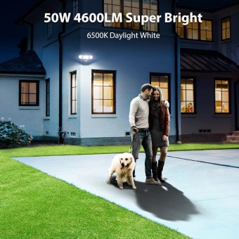 2 Pack 50W Motion Sensor Light Outdoor, 4600LM LED Security Light, 6500K Flood Lights Outdoor Motion Sensor, IP65 Waterproof 3 Head Adjustable Motion Activated Lights for House Yard Garage