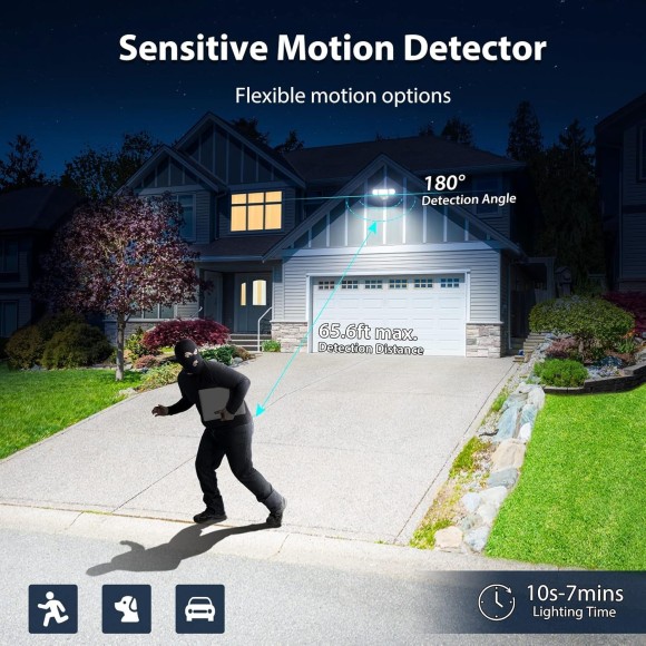 2 Pack 50W Motion Sensor Light Outdoor, 4600LM LED Security Light, 6500K Flood Lights Outdoor Motion Sensor, IP65 Waterproof 3 Head Adjustable Motion Activated Lights for House Yard Garage