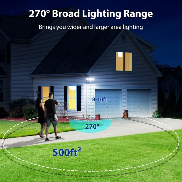 2 Pack 50W Motion Sensor Light Outdoor, 4600LM LED Security Light, 6500K Flood Lights Outdoor Motion Sensor, IP65 Waterproof 3 Head Adjustable Motion Activated Lights for House Yard Garage