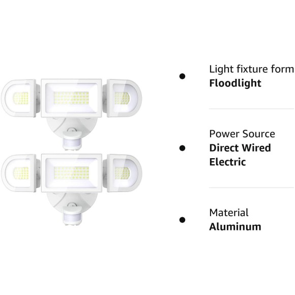 2 Pack 50W Motion Sensor Light Outdoor, 4600LM LED Security Light, 6500K Flood Lights Outdoor Motion Sensor, IP65 Waterproof 3 Head Adjustable Motion Activated Lights for House Yard Garage