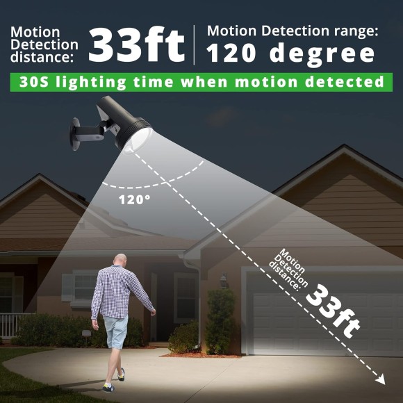 Solar Motion Sensor Outdoor Light, 2 Modes Solar Powered Wall Lights, IP65 Waterproof LED Security Lights, Adjustable Wireless Spotlight for Yard, Patio, Garage, Garden, Fence, Porch (Cold White)