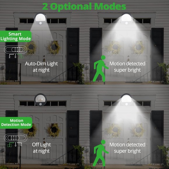 Solar Motion Sensor Outdoor Light, 2 Modes Solar Powered Wall Lights, IP65 Waterproof LED Security Lights, Adjustable Wireless Spotlight for Yard, Patio, Garage, Garden, Fence, Porch (Cold White)