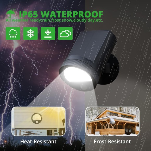 Solar Motion Sensor Outdoor Light, 2 Modes Solar Powered Wall Lights, IP65 Waterproof LED Security Lights, Adjustable Wireless Spotlight for Yard, Patio, Garage, Garden, Fence, Porch (Cold White)