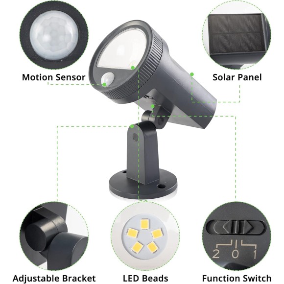 Solar Motion Sensor Outdoor Light, 2 Modes Solar Powered Wall Lights, IP65 Waterproof LED Security Lights, Adjustable Wireless Spotlight for Yard, Patio, Garage, Garden, Fence, Porch (Cold White)