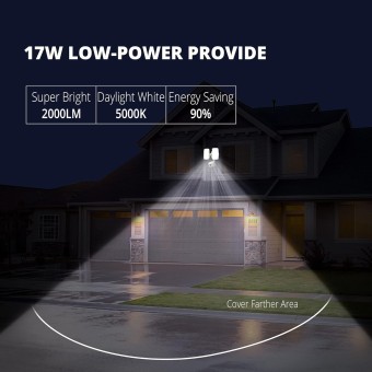 19W LED Security Lights Motion Sensor Light Outdoor, 2000LM Motion Flood Light, 5000K, IP65 Waterproof, 2 Adjustable Head Motion Detector Security Light for Exterior,Outside,Garage,Yard(White)