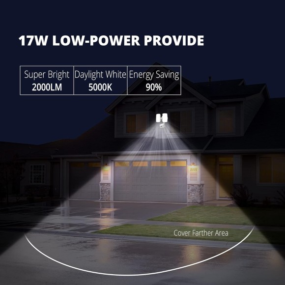 19W LED Security Lights Motion Sensor Light Outdoor, 2000LM Motion Flood Light, 5000K, IP65 Waterproof, 2 Adjustable Head Motion Detector Security Light for Exterior,Outside,Garage,Yard(White)