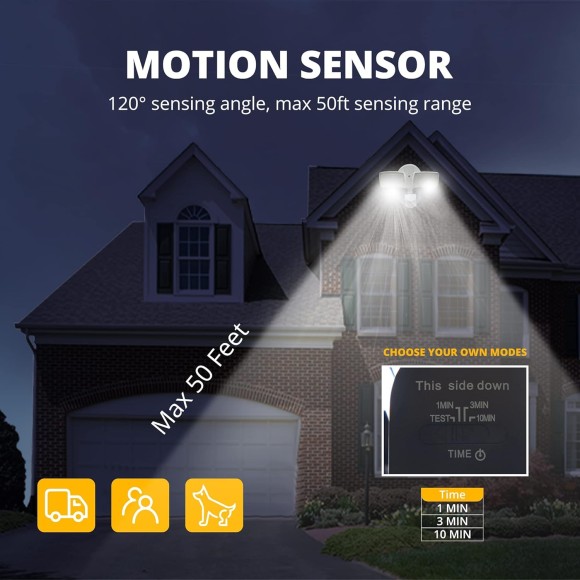 19W LED Security Lights Motion Sensor Light Outdoor, 2000LM Motion Flood Light, 5000K, IP65 Waterproof, 2 Adjustable Head Motion Detector Security Light for Exterior,Outside,Garage,Yard(White)