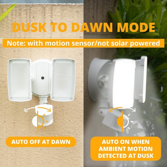 19W LED Security Lights Motion Sensor Light Outdoor, 2000LM Motion Flood Light, 5000K, IP65 Waterproof, 2 Adjustable Head Motion Detector Security Light for Exterior,Outside,Garage,Yard(White)