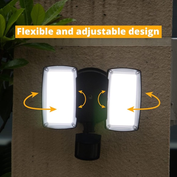 19W LED Flood Light Motion Sensor Outdoor, 2 Adjustable Head, 2000LM, 5000K, IP65 Waterproof, Security Light with Photocell for Exterior,Outside,Garage,House(Black)