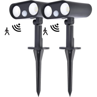 2 Pack Solar Spot Lights Outdoor with Motion Sensor, IP68 Waterproof LED Solar Powered Landscape Spotlight 2-in-1, 3 Modes Landscaping Lighting for Garden Yard Driveway Porch Pool,Cold White