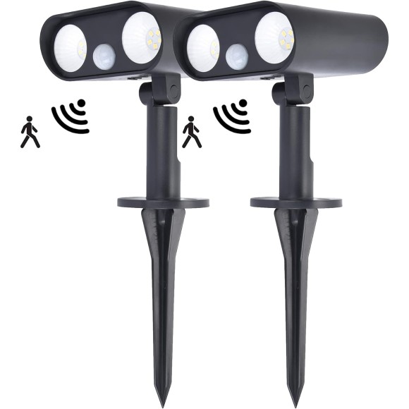 2 Pack Solar Spot Lights Outdoor with Motion Sensor, IP68 Waterproof LED Solar Powered Landscape Spotlight 2-in-1, 3 Modes Landscaping Lighting for Garden Yard Driveway Porch Pool,Cold White
