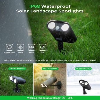 2 Pack Solar Spot Lights Outdoor with Motion Sensor, IP68 Waterproof LED Solar Powered Landscape Spotlight 2-in-1, 3 Modes Landscaping Lighting for Garden Yard Driveway Porch Pool,Cold White