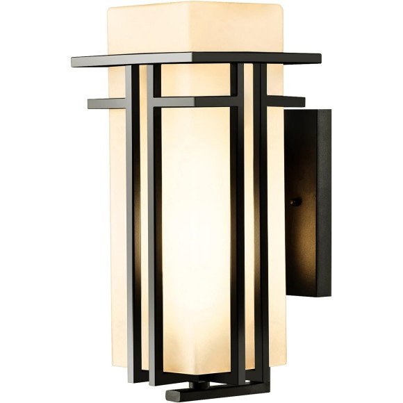 Outdoor Wall Light Fixtures Wall Mount, 1-Light 15.35''H Black Exterior Wall Sconce Porch Lantern with Die-Casting Aluminum Frosted Glass for Outside House Lighting(Large)