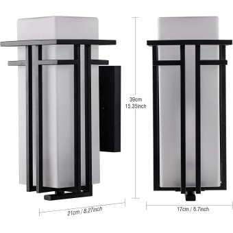 Outdoor Wall Light Fixtures Wall Mount, 1-Light 15.35''H Black Exterior Wall Sconce Porch Lantern with Die-Casting Aluminum Frosted Glass for Outside House Lighting(Large)