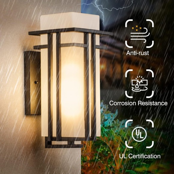 Outdoor Wall Light Fixtures Wall Mount, 1-Light 15.35''H Black Exterior Wall Sconce Porch Lantern with Die-Casting Aluminum Frosted Glass for Outside House Lighting(Large)