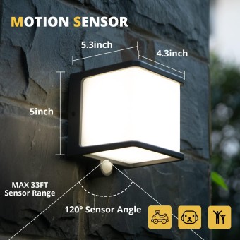 Solar Motion Sensor Outdoor LED Wall Light, IP65 Waterproof Modern Wall Sconce, 4000K, 500LM, 120° Sensing Angle, Wireless Fence Lights Decorative for Porch, Patio, Garden