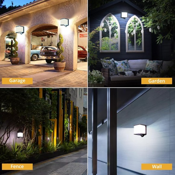 Solar Motion Sensor Outdoor LED Wall Light, IP65 Waterproof Modern Wall Sconce, 4000K, 500LM, 120° Sensing Angle, Wireless Fence Lights Decorative for Porch, Patio, Garden