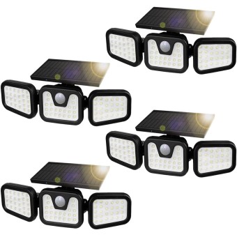 4PACK Solar Security Light Outdoor Solar Motion Sensor Light 500Lumen 74LED Solar Powered Security Flood Lighting with 3 Heads Wide Angle Illumination IP65 Waterproof for Outdoor Porch Yard Garage