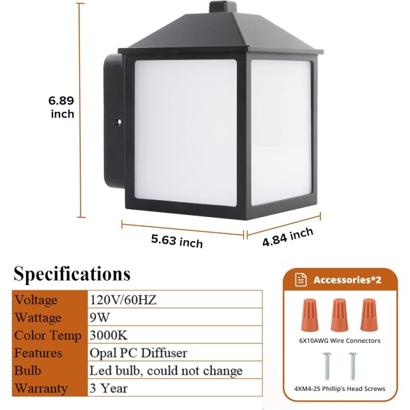 2 Pack LED Outdoor Indoor Wall Lantern, Exterior Waterproof Wall Sconce Lighting Fixture, Black Finish Anti-Rust Wall Mount Light, Coach Light for Porch, Entryway, Garage and Doorway