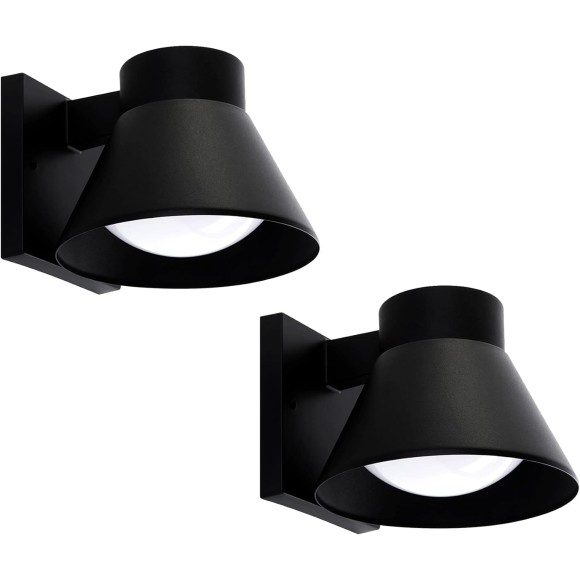 2 Pack LED Outdoor Wall Light Fixtures, Black Front Porch Lights Wall Mount Lighting, Exterior Waterproof Wall Lantern Light Fixture Anti-Rust Farmhouse Wall Sconce for Patio, Doorway, Garage