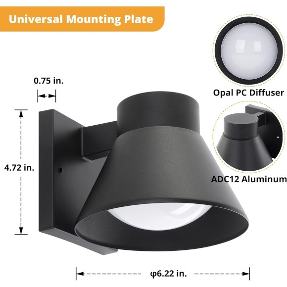 2 Pack LED Outdoor Wall Light Fixtures, Black Front Porch Lights Wall Mount Lighting, Exterior Waterproof Wall Lantern Light Fixture Anti-Rust Farmhouse Wall Sconce for Patio, Doorway, Garage