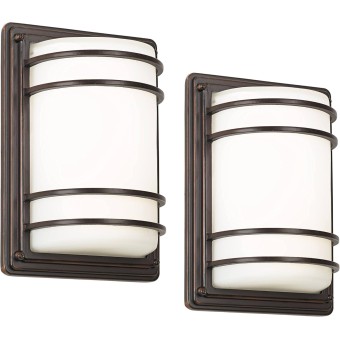 Habitat Modern Industrial Outdoor Wall Light Fixtures Set of 2 Oil Rubbed Bronze 11" LED Opal Glass Shade Exterior House Porch Patio Outside Deck Garage Yard Front Door Garden