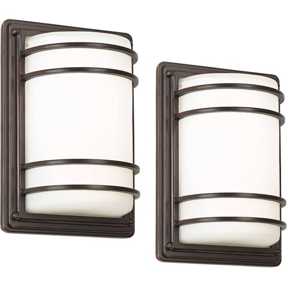 Habitat Modern Industrial Outdoor Wall Light Fixtures Set of 2 Oil Rubbed Bronze 11" LED Opal Glass Shade Exterior House Porch Patio Outside Deck Garage Yard Front Door Garden