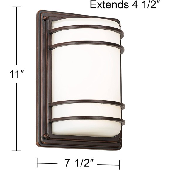 Habitat Modern Industrial Outdoor Wall Light Fixtures Set of 2 Oil Rubbed Bronze 11" LED Opal Glass Shade Exterior House Porch Patio Outside Deck Garage Yard Front Door Garden