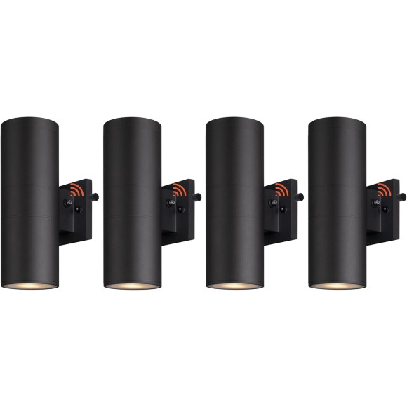 Modern Outdoor Porch Light Patio Light in 2 Lights Photocell Sensor with Matte Black Aluminum Cylinder and Tempered Glass Cover Waterproof Wall Sconce 4 Pack