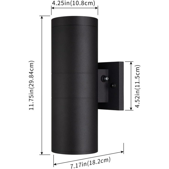Modern Outdoor Porch Light Patio Light in 2 Lights Photocell Sensor with Matte Black Aluminum Cylinder and Tempered Glass Cover Waterproof Wall Sconce 4 Pack