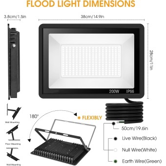200W LED Flood Light 2 Pack, 22500lm Super Bright Security Lights, IP66 Waterproof Outdoor Flood Light, 5000K Daylight White Floodlight for Yard, Garden,Basketball Court, Arena