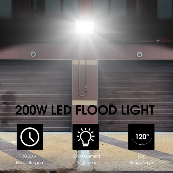 200W LED Flood Light 2 Pack, 22500lm Super Bright Security Lights, IP66 Waterproof Outdoor Flood Light, 5000K Daylight White Floodlight for Yard, Garden,Basketball Court, Arena