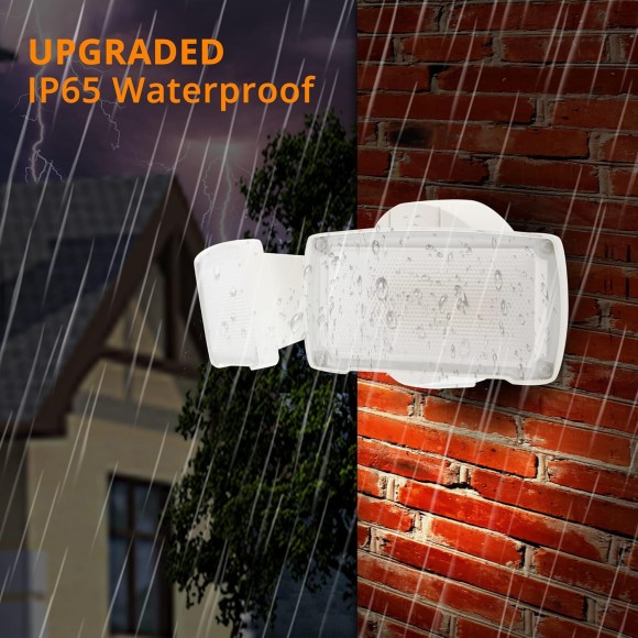 2-Pack 19W LED Security Light Outdoor, 2 Adjustable Head, 2000LM, 5000K, IP65 Waterproof, Super Bright Flood Light with Photocell for Garage,Yard,Exterior,Entryway(White)