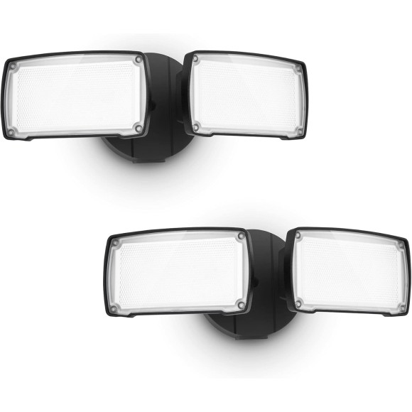 2-Pack 19W LED Security Light Outdoor, 2 Adjustable Head, 2000LM, 5000K, IP65 Waterproof, Super Bright Flood Light with Photocell for Garage,Yard,Exterior,Entryway(Black)