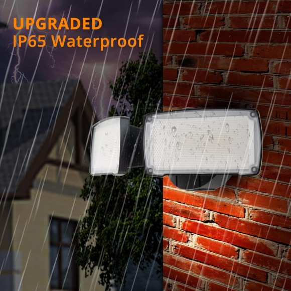 2-Pack 19W LED Security Light Outdoor, 2 Adjustable Head, 2000LM, 5000K, IP65 Waterproof, Super Bright Flood Light with Photocell for Garage,Yard,Exterior,Entryway(Black)