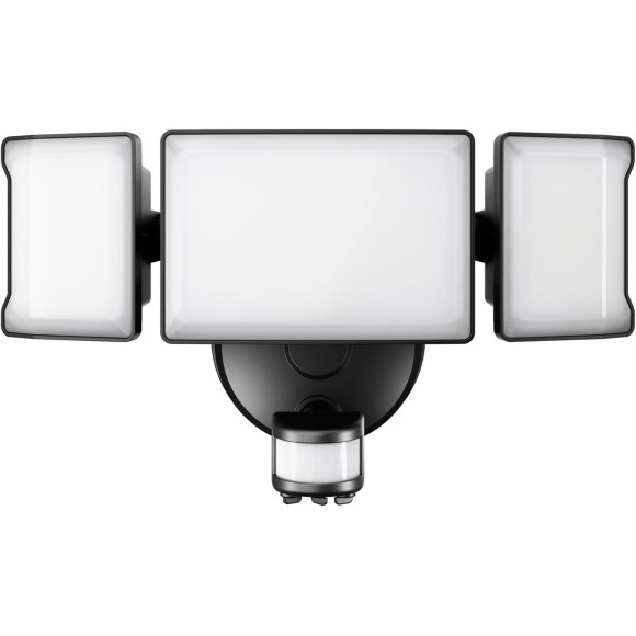 65W Motion Sensor Outdoor Lights, 6000lm Adjustable 3-Head LED Flood Lights Outdoor with Motion Detection, IP65 Waterproof Security Lights for Driveway, Garage, Porch, Yard Black